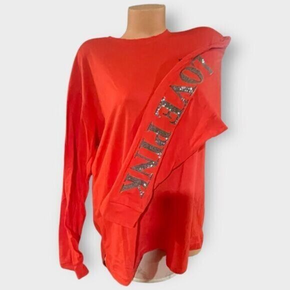 Victoria’s Secret PINK Lg Long Sleeve Campus Tee Bling - Picture 1 of 5